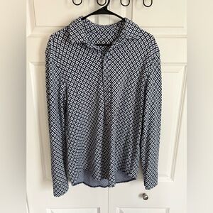 Tasso Elba Navy and White Geometric Button-Down Shirt